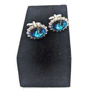Vintage Dante Cufflinks Blue Topaz Stone Silvertone